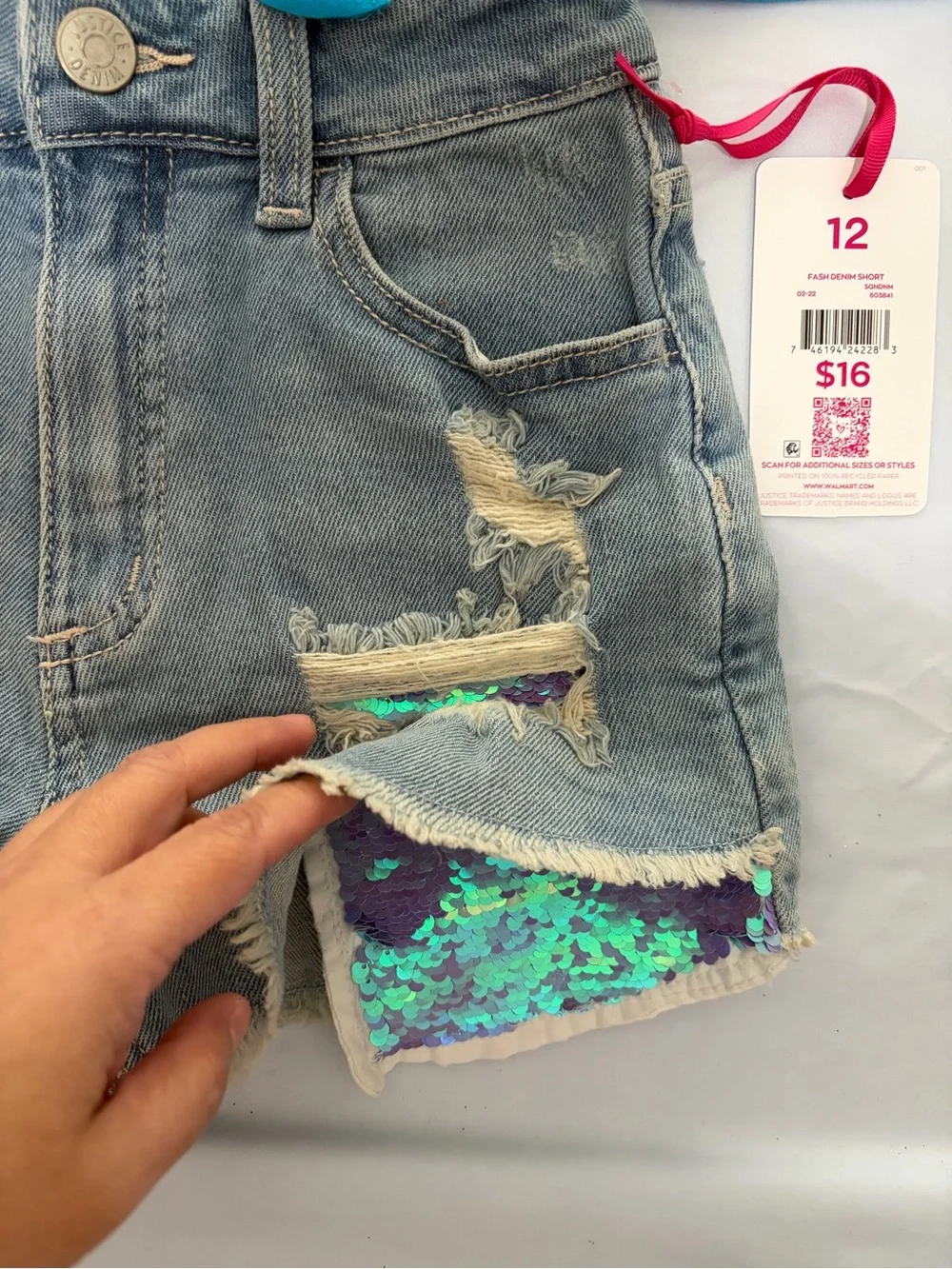 Justice Turquoise Tank Top & Denim Sequin Shorts Set Grapic Size L 12/14